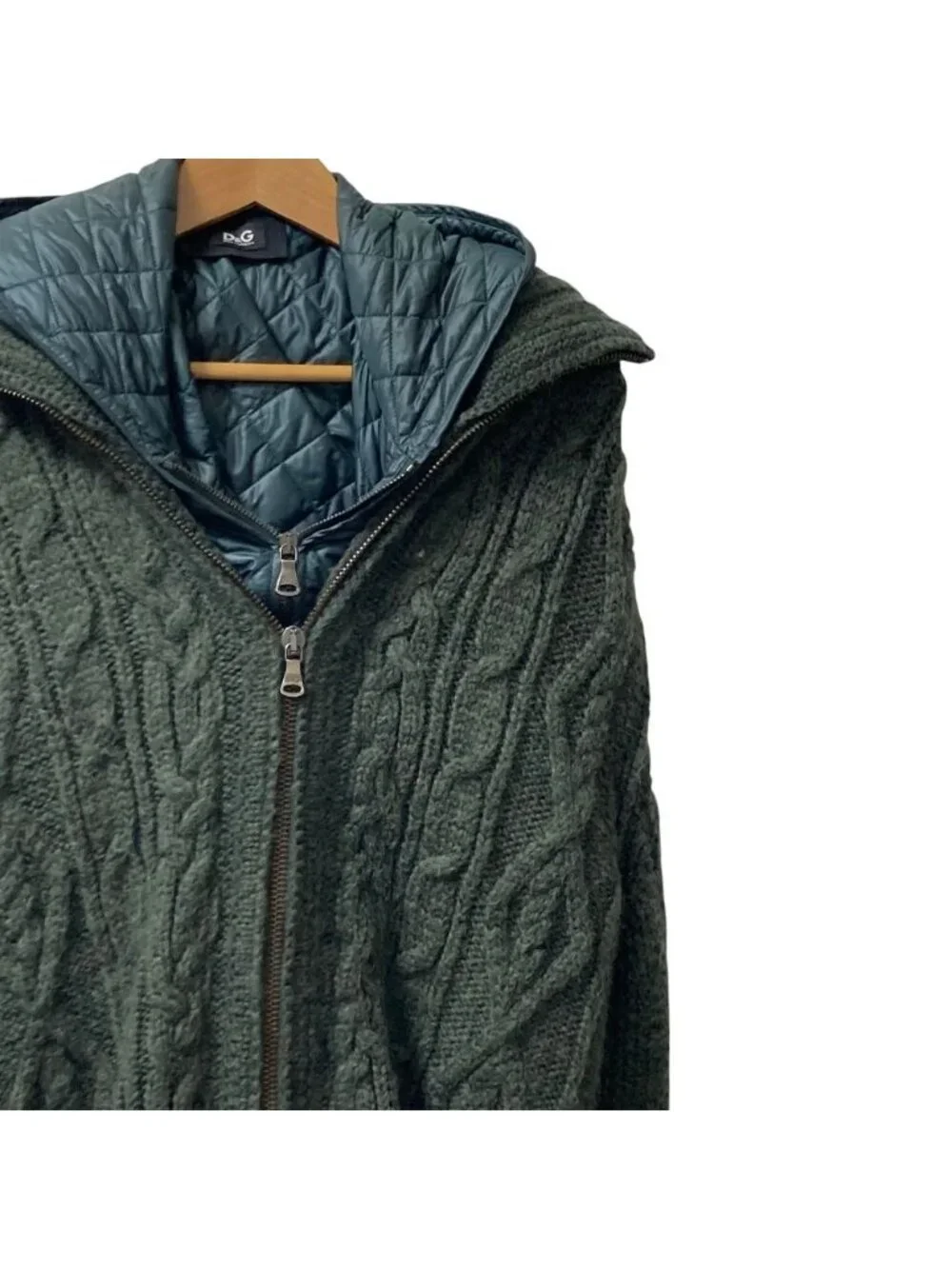 Dolce & Gabbana D&G & Layered Cableknit Hoodie Green